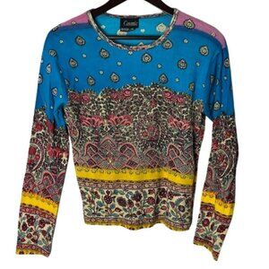 Y2K 90's 2000's AOP Long Sleeve Beaded Made in India Size M/L Tee
